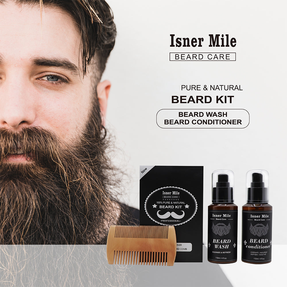 Isner mile beard kit Beard Wash & Beard Conditioner & Beard Comb Set