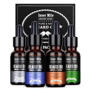 Isner Mile Beard Oil 4 Pack, Natural Unscented Beard Conditioner for Mustache Soften, Moisturize, Strengthen and Growth, Beard Care with Argan & Jojoba Oils, Stocking Stuffers Gifts for Him Dad Men