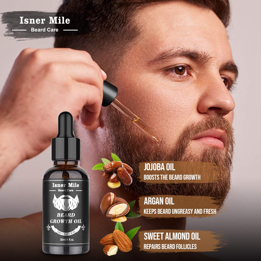 Beard Growth Kit, Derma Roller Kit, Natural Beard Growth Oil for Patchy Beard, Beard & Mustache Facial Hair Growth, Conditioner Balm, Handmade Comb, Storage Bag, Gifts for Men Him Dad Father Boyfriend