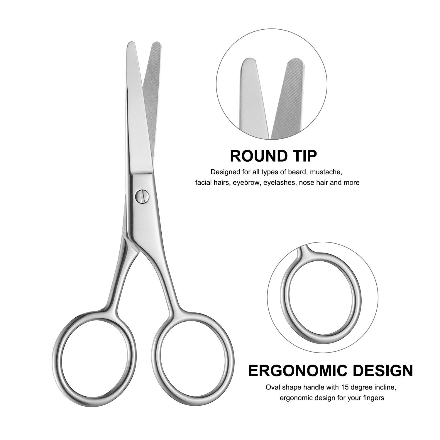 Isner Mile Professional Beard Scissors for Personal Care Facial Hair Removal and Ear Nose Eyebrow Trimming Stainless Steel Fine Round-Tip Scissors-