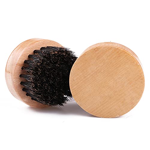 Wood Beard Brush for Men - Boar Bristles Small and Round - Beard Balm and Beard Oil Application Brush